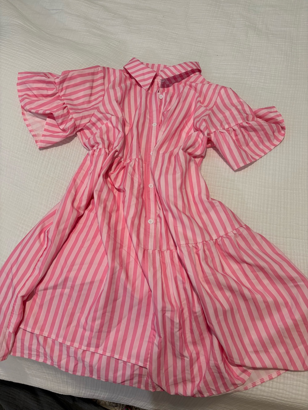 SHEIN Pink & White Striped Button-Front Dress Doll Parton inspired